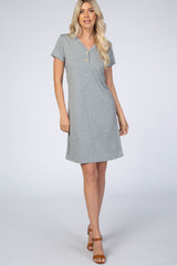 Grey Button Front Maternity Dress