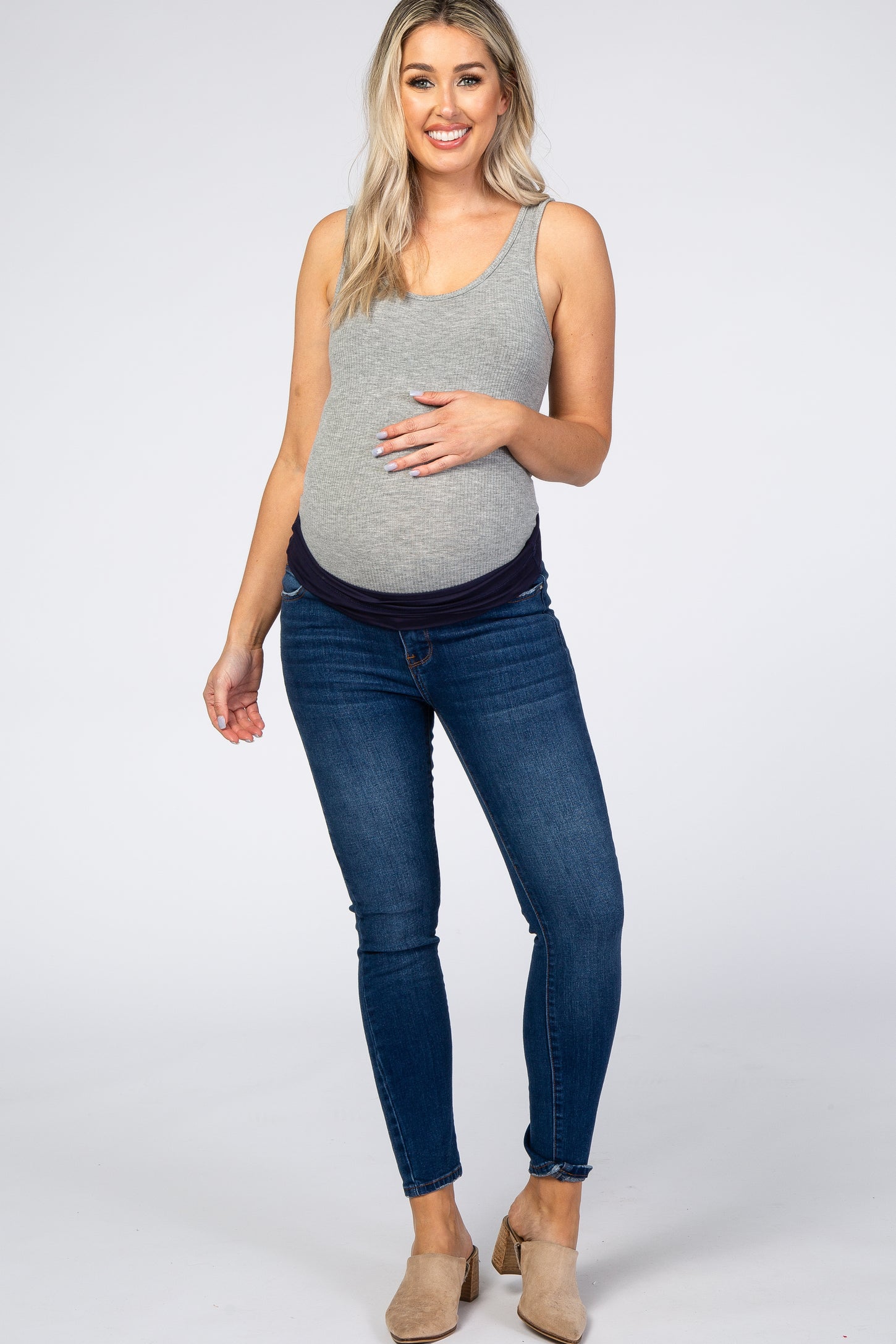 Heather Grey Sleeveless Ribbed Maternity Bodysuit– PinkBlush