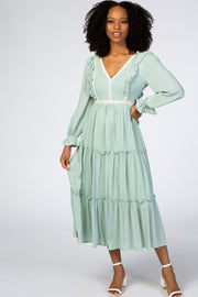 Mint Ruffle Lace Tiered Midi Dress
