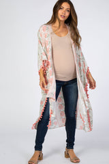 Pink Mixed Floral Fringe Trim Maternity Cover Up