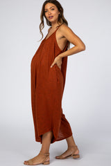 Rust Asymmetrical Hem Maternity Jumpsuit