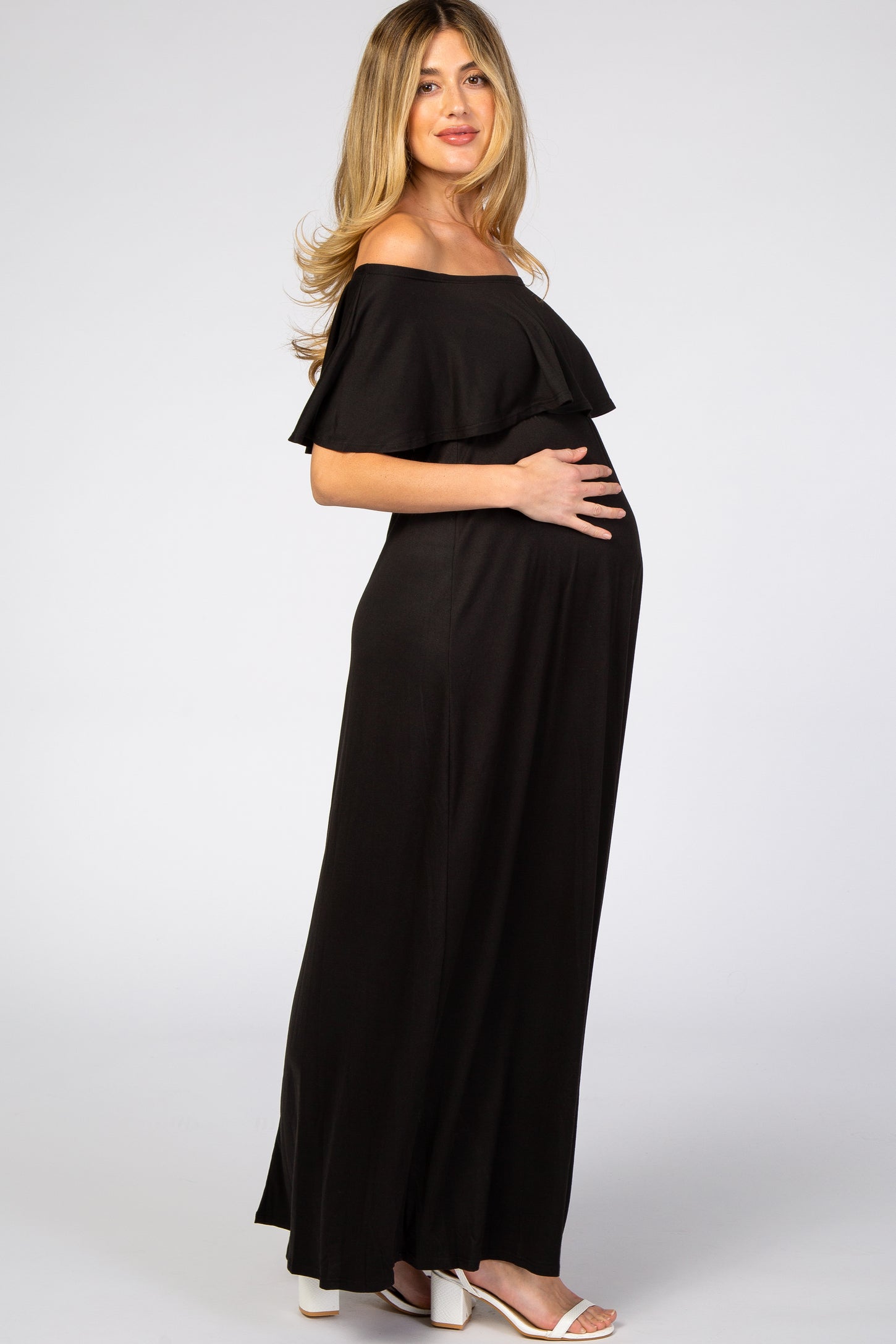 Black Off Shoulder Maxi Maternity Dress– PinkBlush