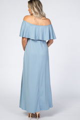 Light Blue Off Shoulder Maxi Maternity Dress