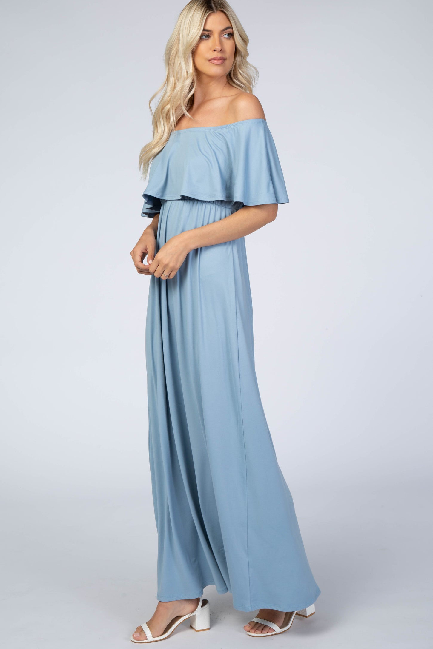 Light Blue Off Shoulder Maxi Dress – PinkBlush