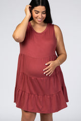 Rust Sleeveless Tiered Plus Maternity Dress