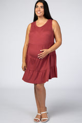 Rust Sleeveless Tiered Plus Maternity Dress