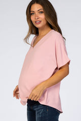 Pink Short Sleeve Maternity Blouse