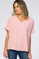 Pink Short Sleeve Maternity Blouse