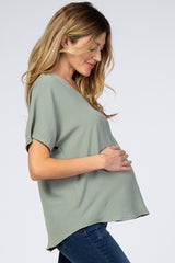 Light Olive Short Sleeve Maternity Blouse
