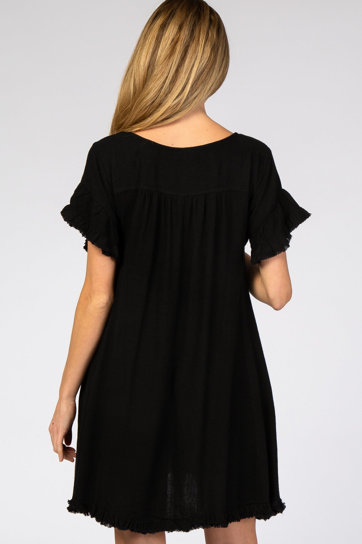 Black Fringe Linen Maternity Dress