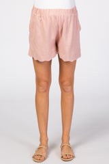 Light Pink Scalloped Hem Linen Maternity Shorts