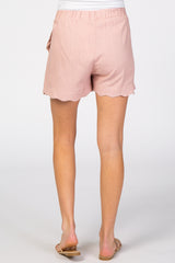 Light Pink Scalloped Hem Linen Maternity Shorts