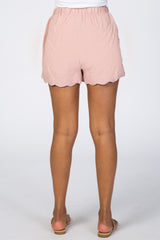Light Pink Scalloped Hem Linen Shorts