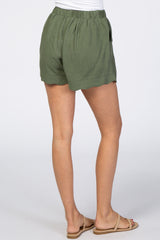 Olive Scalloped Hem Linen Shorts