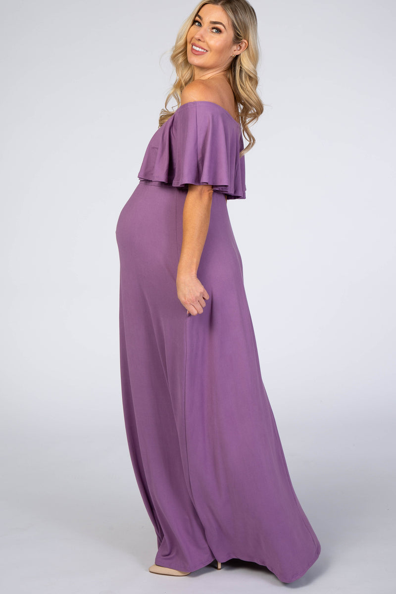 Purple Off Shoulder Maxi Maternity Dress– PinkBlush
