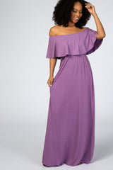 Purple Off Shoulder Maxi Maternity Dress