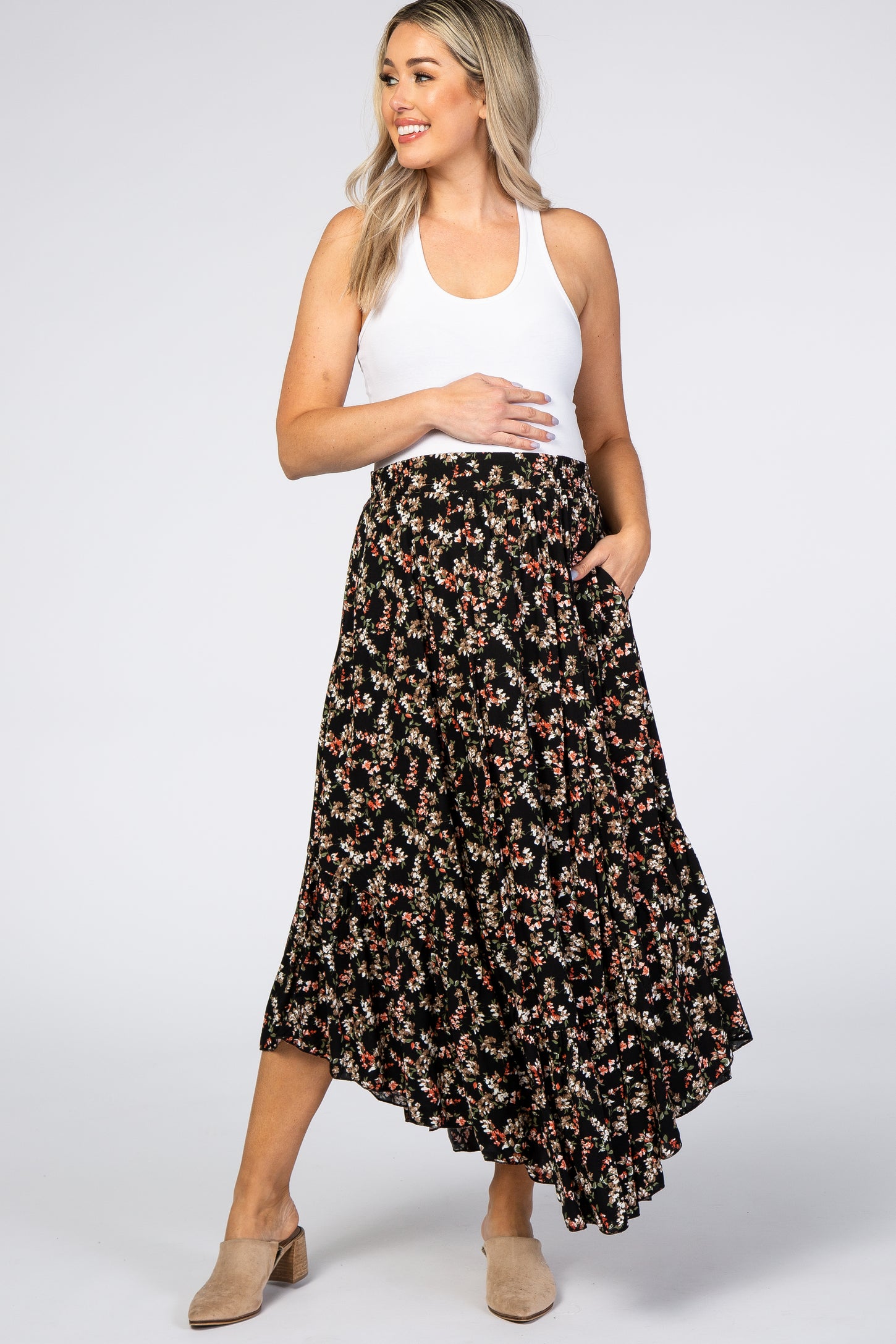 Black Floral Ruffle Maternity Skirt– PinkBlush