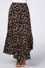 Black Floral Ruffle Skirt