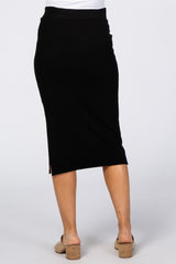 Black Ribbed Knit Maternity Pencil Skirt