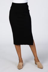 Black Ribbed Knit Pencil Skirt