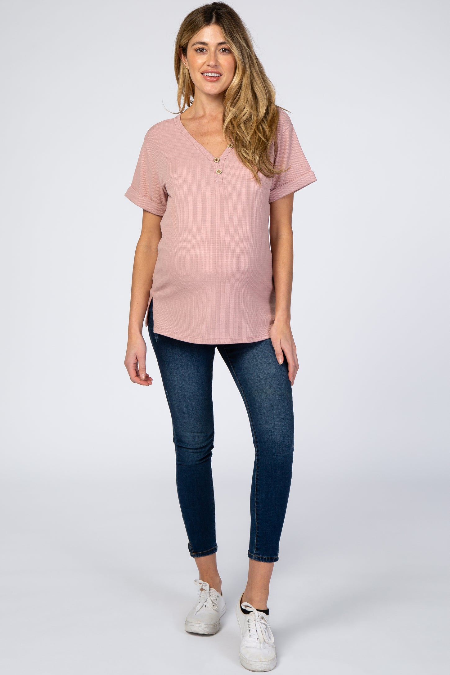 Pink Ribbed Cuff Sleeve Maternity Top