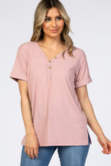 Pink Ribbed Cuff Sleeve Maternity Top