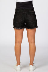 Black Faded Distressed Maternity Jean Shorts