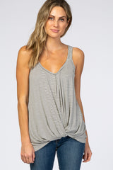 Ivory Striped Knot Top