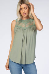 Light Olive Lace Inset Maternity Tank Top