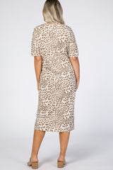 Taupe Leopard Print Maternity Midi Dress