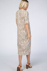 Taupe Leopard Print Midi Dress
