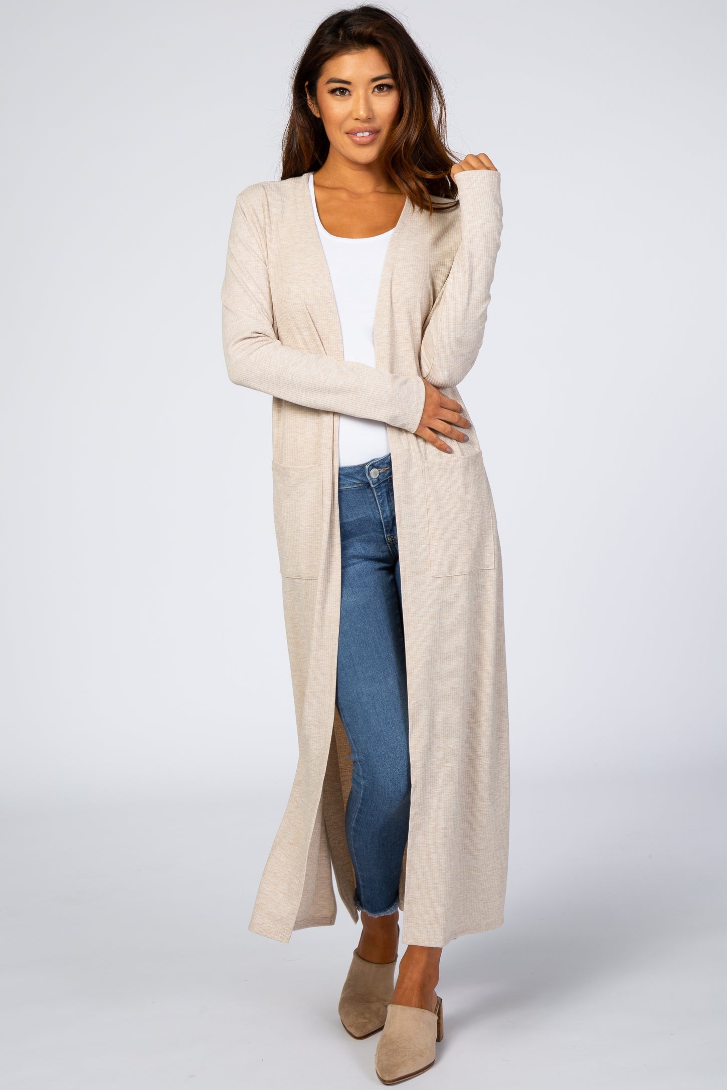 Beige Ribbed Long Sleeve Duster Cardigan– PinkBlush