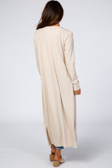 Beige Ribbed Long Sleeve Duster Cardigan