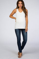 Ivory Ribbed Button Front Maternity Tank Top