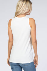 Ivory Ribbed Button Front Tank Top