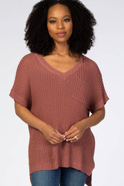 Rust Front Pocket Knit Top