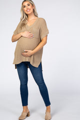 Dark Taupe Front Pocket Knit Maternity Top