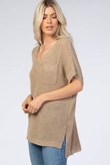 Dark Taupe Front Pocket Knit Top