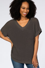Charcoal Front Pocket Knit Top