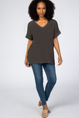 Charcoal Front Pocket Knit Top