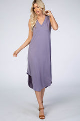 Lavender V-Neck Sleeveless Midi Dress