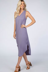 Lavender V-Neck Sleeveless Midi Dress