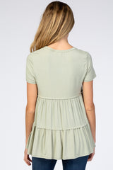 Light Olive Blue Tiered Maternity Top
