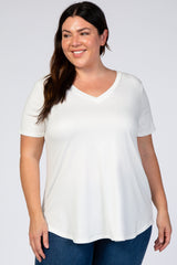 Ivory V-Neck Short Sleeve Maternity Plus Top