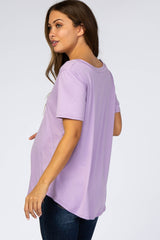 Lavender V-Neck Short Sleeve Maternity Top