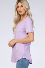Lavender V-Neck Short Sleeve Top