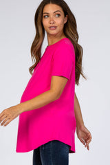 Fuchsia Round Hem Short Sleeve Maternity Top