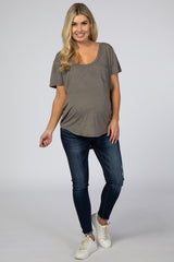 Charcoal Scoop Neck Pocket Front Maternity Top