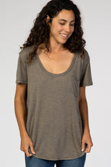 Charcoal Scoop Neck Pocket Front Maternity Top