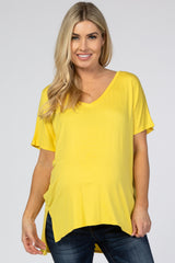 Yellow Basic Short Sleeve V-Neck Maternity Tee